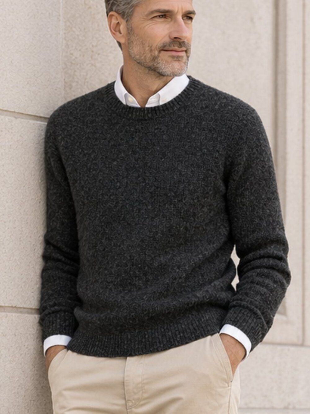 Le 31 Simons Men's 100% Recycled Lambswool Crewneck Sweater Charcoal M NWOT